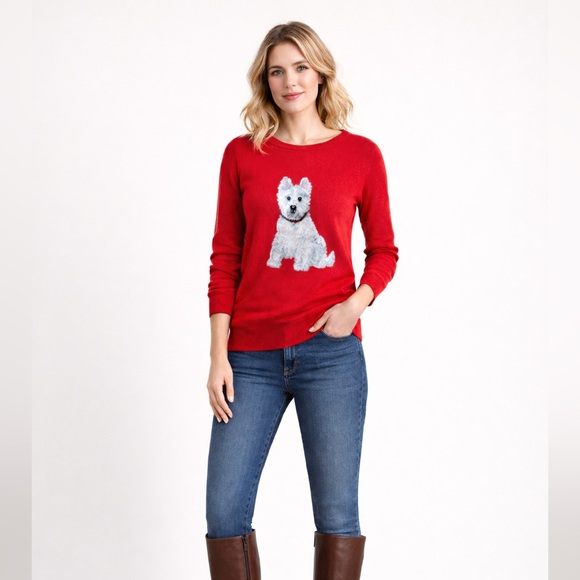 Joules Red Sweater with White Dog Design - Picture 1 of 6